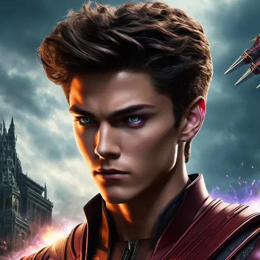 Prompt: High resolution hyperrealistic image of young avenger [wiccan] merged with x-man ((nate grey)), symmetrical detailed photorealistic face, psionic powers and chaos magic, highly detailed, cinematic, uhd, hdr, 64k