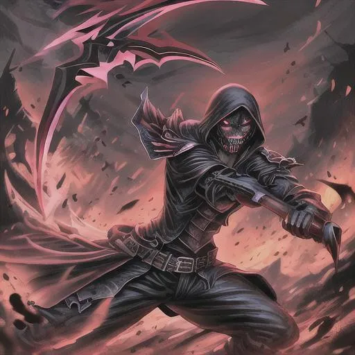 Prompt: Warrior fighting Grim Reaper