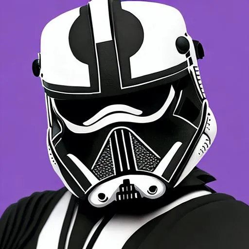 Prompt: A full black bulletproof armor with a black mask with bright white eyes in a starwars style