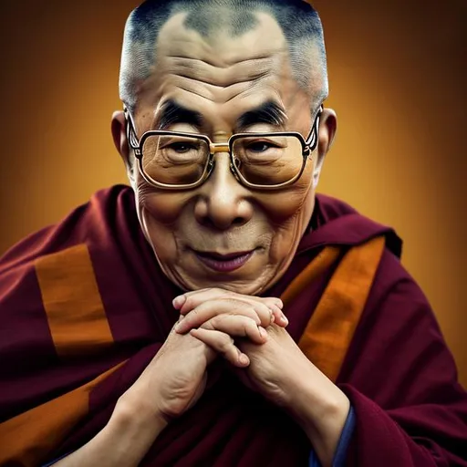 Prompt: "Prompt photo realistic colored portrait - Natural lighting and shadows - Rich textures and details - Realistic colors and proportions of Dalai Lama, centered in frame, facing camera, ideal human, 85mm lens,f8, photography, ultra details, natural light, light background, photo, Studio lighting, ultra high definition,, centered
