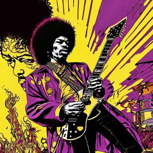Prompt: Jimi Hendrix if he was a super villain 