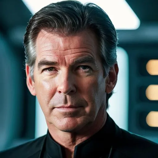 Prompt: Pierce Brosnan in a Starfleet uniform. {Star Trek: The Next Generation}