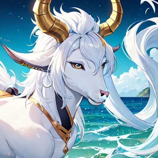 Prompt: Capricorn The Sea-Goat zodiac as a male human, 8k, UHD,  highly detailed, close up