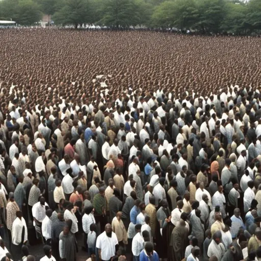 Prompt: A mass crowd of black bald people