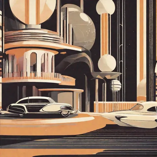 Prompt: Utopian retro futuristic society art deco 1950’s minimalistic 