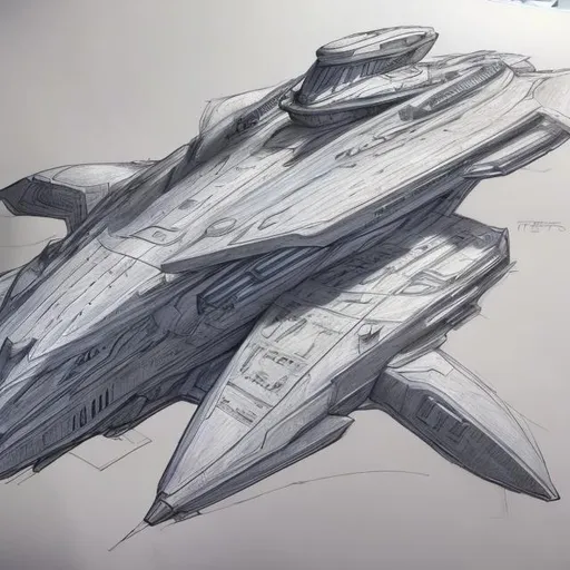 Prompt: A clean detailed Titan-based spaceship design sketch, drawing with colour