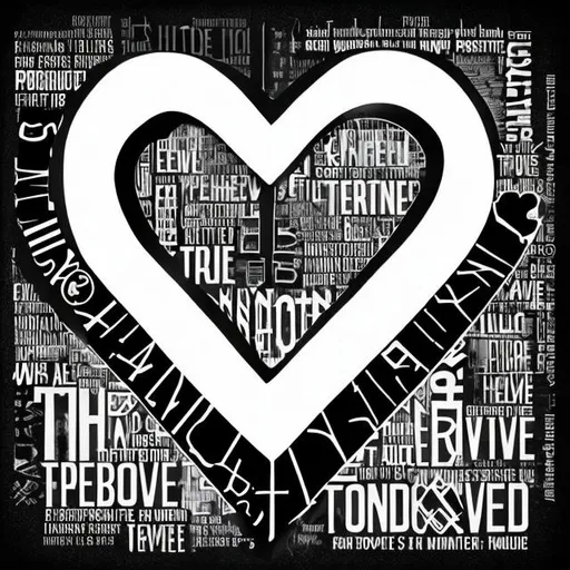 Prompt: Positive negative image text only (true love), black and white overlapping. One word positive the other negative.