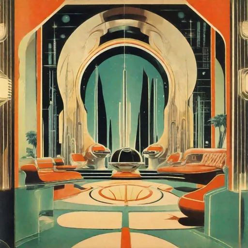 Prompt: Utopian retro futuristic society art deco 1950’s