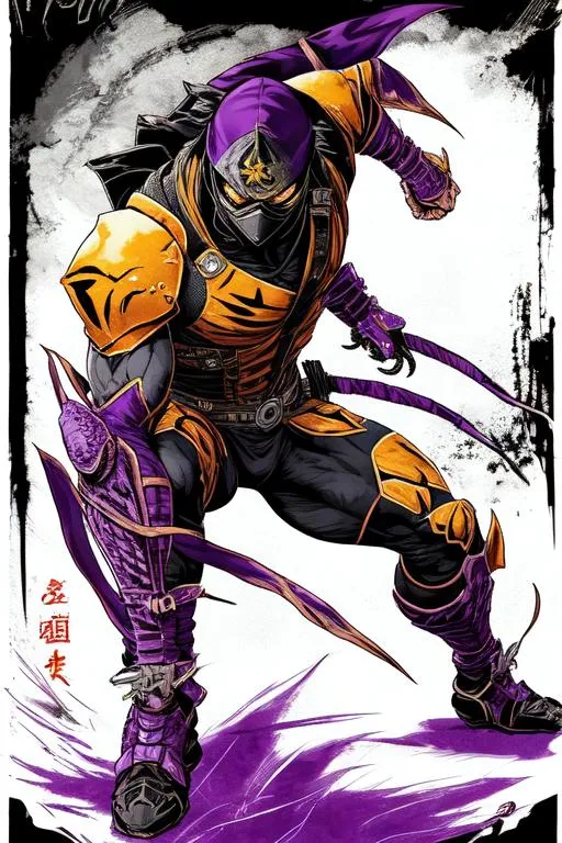 Prompt: (((Yoji Shinkawa))), sticker of ultra detailed portrait of the ninja Scorpion from Mortal Kombat, Scorpion costume in purple. high quality cell shaded illustration in post apocalyptic style by Yoji Shinkawa, ((full body)), dynamic pose, perfect anatomy, centered, freedom, soul, silver , approach to perfection, cell shading, 4k , cinematic dramatic atmosphere, watercolor painting, global illumination, detailed and intricate environment, artstation, concept art, fluid and sharp focus, volumetric lighting, cinematic lighting, Art by Yoji Shinkawa,