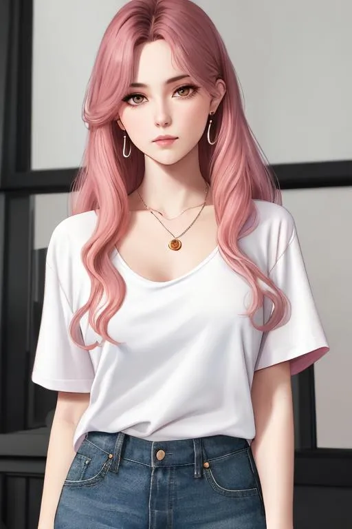 one person, full body draw, casual clothes, pink hai... | OpenArt