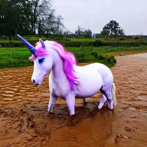 Prompt: unicorn stuck in quicksand sinking mud 