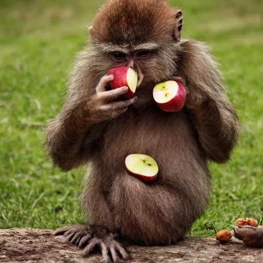 Prompt: A poo monkey eating an apple,realistic,highly detailed,photography,ultrarealistic,4k