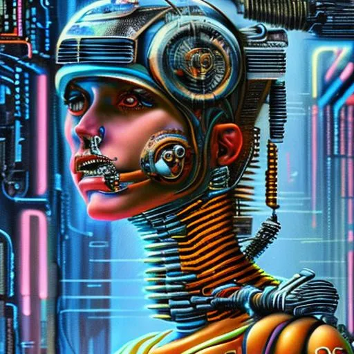 An 80s cyberpunk painting in the style of Salvadore... | OpenArt