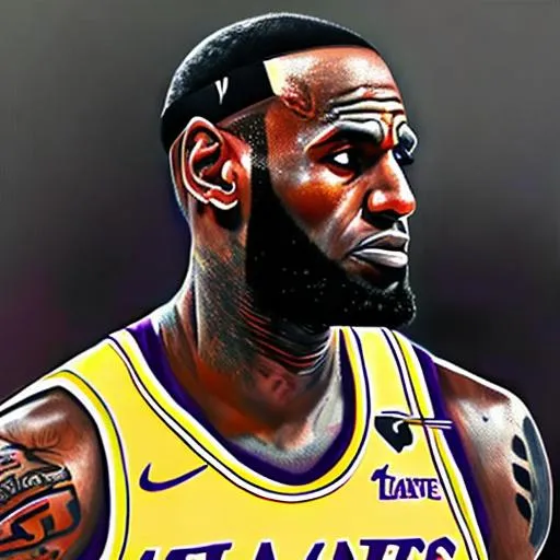 Prompt: lebron james, oil paint, waist up, bandana, profile, accurate proportions, ultra realistic, ar 9:16