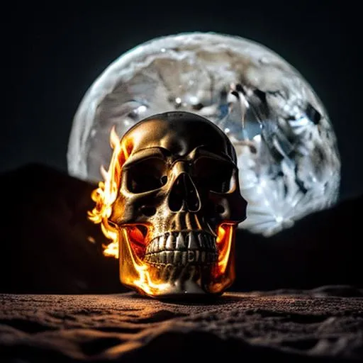 Prompt: flaming human skull illusion in the moon
 



