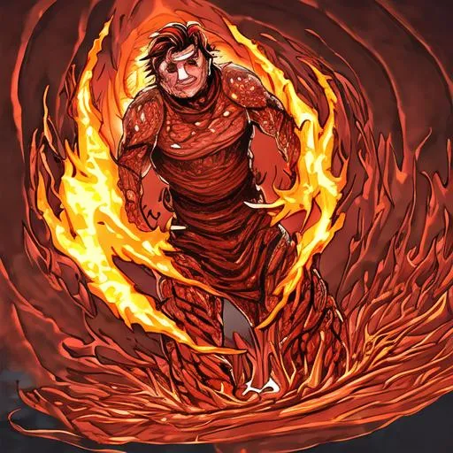 Prompt: a man turning into lava