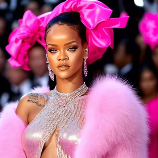 Prompt: Rihanna wearing a Barbie inspired pink Fenty Look 