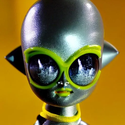 Prompt: Yelow Alien {object} barbie
made of metal product studio