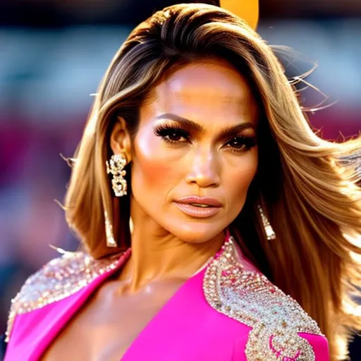 Prompt: Very high quality Jennifer Lopez wearing a highly accurated Barbie inspired pink Versace sexiest perfect Look 