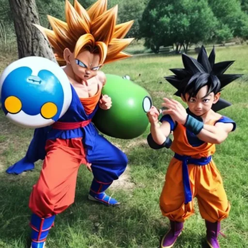 Prompt: Real life live action Dragon ball z meets pokemon  