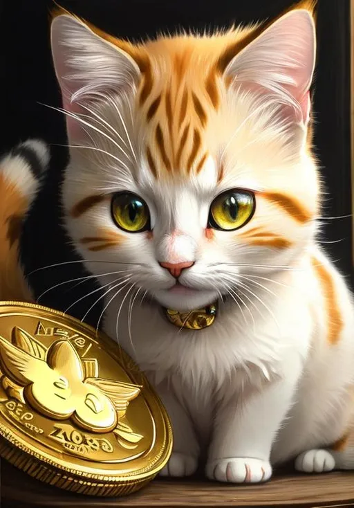 Prompt: UHD, , 8k,  oil painting, Anime,  Very detailed, zoomed out view of character, HD, High Quality, Anime, Pokemon, Meowth is a small creme-colored feline Pokémon with cream-colored fur Its ovoid head features four prominent whiskers wide eyes with slit pupils two pointed teeth in the upper jaw and a gold koban coin embedded in its forehead. Its ears are black with brown interiors and are flanked with an additional pair of long whiskers. Meowth is a quadruped with the ability to walk on its hind legs; while the games almost always depict Meowth on two legs, the anime states that Meowth normally walks on all fours. It can freely manipulate its claws, retracting them when it wants to move silently. The tip of its tail curls tightly.

Meowth is attracted to round and shiny objects and has the unique ability to produce coins using its signature move, Pay Day. Meowth and its evolved forms are the only known Pokémon capable of learning the move Pay Day by leveling up. Being nocturnal, it is known to wander about city streets at night and pick up anything that sparkles, including loose change. Upon finding a sparkling object, its eyes will glitter and the coin on its forehead will shine brightly. It shares this intrigue with Murkrow, with whom it often fights with for objects and prey. Meowth is a playful but fickle Pokémon with the capacity for human-like intelligence, with at least one member of the species teaching itself how to speak. Meowth tends to live in urban areas.

Pokémon by Frank Frazetta