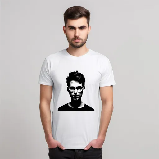 Prompt: Generate a person wearing blank t shirt with my design on it 