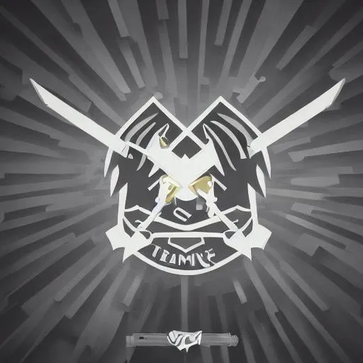 Prompt: create a logo for team using sword in it and angles wings mid eagle head  prefect symmetric high quality 
   