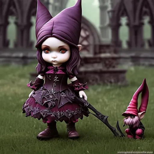 Prompt: Female gnomes in beautiful gothic dress hyper detailed gothic style


