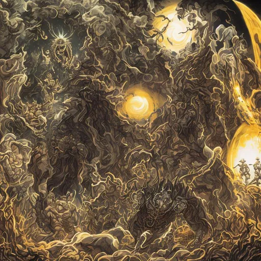 Prompt: Phobos- a deity god or entity associated with fear and panic of dread and terror, horror vibes, dark,  detailed, inspired by eiichiro oda, oda, inspired by one piece anime, 4k