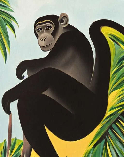 Prompt: monkey, Art Deco Painting