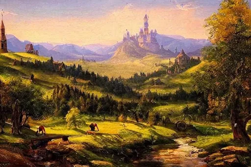 Prompt: realistic medieval oil painting of beautiful scenery