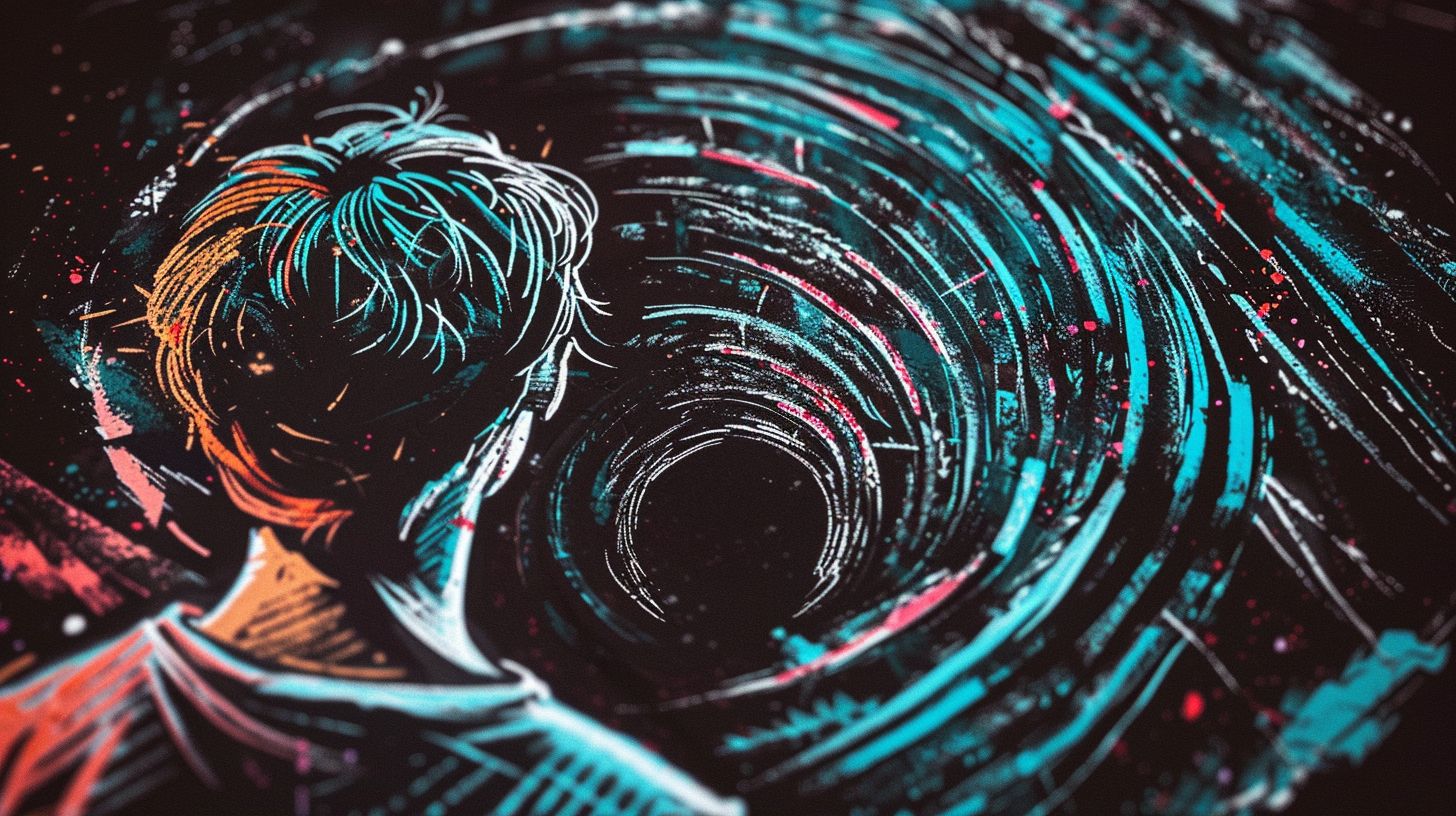 Prompt: Depict a scene that portrays the concept of being lost in my inner sanctuary, illustrated in the style of 3D chalk art with vibrant colors on a black background. The artwork should emphasize an extreme depth of field to enhance the feeling of immersion and introspection. --ar 16:9 --style raw --sref https://s.mj.run/AGiWb1sCLtE --stylize 250