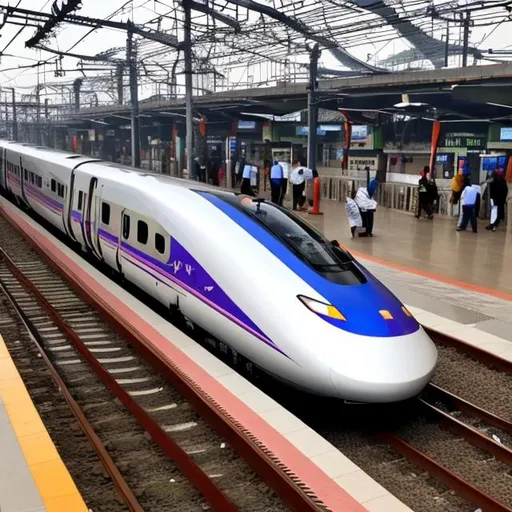 Prompt: Aesthetic Bullet Train stopping at a new railway station Palghar