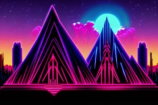 Prompt: Synthwave pagan temple.