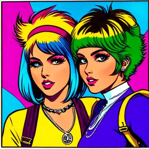 Prompt: Retro lesbian punk rock 70's vibe trippy comic style
