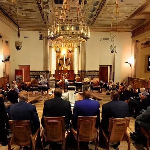 Prompt: masonic temple during a freemasonry meeting for a ritual
