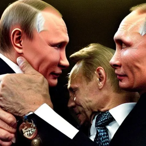 Prompt: Vladimir Putin kisses Mr. Trololo