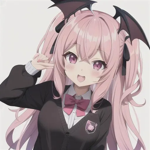 cute preppy anime girl with bat wings, anime pfp, hd