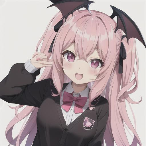 cute preppy anime girl with bat wings, anime pfp, hd