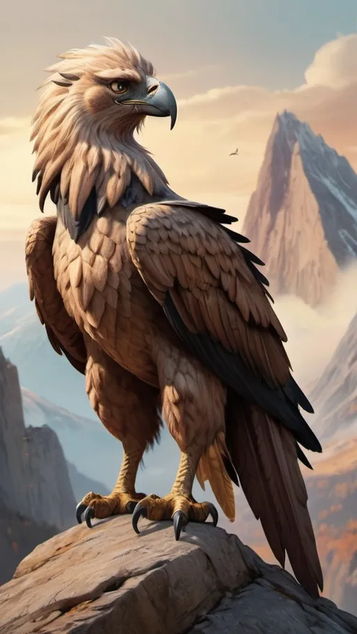 Prompt: hyper-realistic griffon, standing on mountain watching at comet fly nearby fantasy character art, illustration, dnd, warm tone.