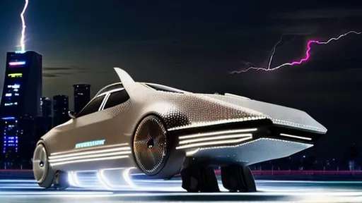 Prompt: A modern, silver-colored electric car whose shape is inspired by a combination of a horse and a shark. The background is Tokyo city at sunset with flashing lightning.