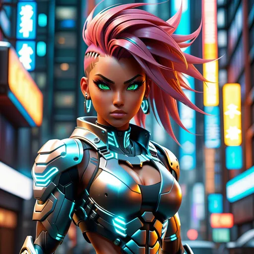 Prompt: 4k UHD anime illustration of a powerful Goddess, unreal engine 5, hip hop punk style, perfect autonomy body shape, muscular yet slim, detailed muscular structure, intense and authoritative gaze, futuristic urban setting, cool and edgy atmosphere, detailed armor with cybernetic enhancements, glowing holographic elements, highres, ultra-detailed, anime, hip hop punk, futuristic, detailed muscles, urban setting, cybernetic Nordic armor, powerful stance, professional, dynamic lighting
