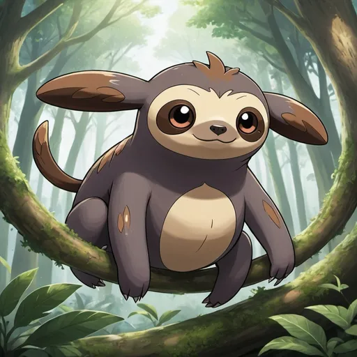 Prompt: Name: Slumbreon
Type: Flying/Psychic
Ability: Tranquil Aura (Reduces the speed of opposing Pokémon on the field)
eyes: 3

Description:
Slumbreon resembles a sloth with mystical qualities. It moves incredibly slowly and spends most of its time sleeping high in the trees of dense forests. Its fur is a blend of soft browns and greens, resembling moss and allowing it to blend seamlessly into its forest habitat. Slumbreon's eyes are large and bright, often glowing softly with psychic energy when it's awake.

Pokedex Entry:
"Slumbreon, the Tranquil Sloth Pokémon. Known for its serene demeanor and unhurried movements, Slumbreon spends up to 20 hours a day sleeping in the treetops. Legends say that its dreams have the power to bring peace to those who encounter them."

Signature Move:
Dreamweave

Type: Psychic
Category: Special
Power: 80
Accuracy: 100%
Effect: Dreamweave envelops the opponent in soothing psychic energy. It has a chance to confuse the opponent and also slightly heals Slumbreon.
Role in Mythology:
In ancient tales, Slumbreon is revered as a guardian of the forest and a symbol of tranquility. It is said that those who disturb its sleep are met with a calming psychic force that puts them into a deep, peaceful slumber. Slumbreon's presence is believed to bring harmony to its surroundings, calming even the most restless spirits.

Habitat:
Slumbreon is rarely seen by humans due to its elusive nature and slow movement. It prefers thick, old-growth forests where it can blend in with the foliage and sleep undisturbed.

Potential Evolutionary Line:
Slumbreon evolves from Slumbrink at night when leveled up with high friendship. Slumbrink would be a smaller, more active sloth-like Pokémon with traits like faster movement and a curious nature. 