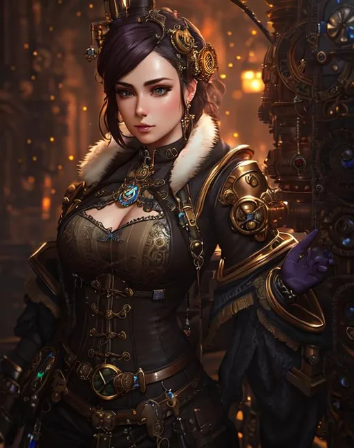 Prompt: steampunk female, front, wearing body accessories, epic Instagram, artstation, hyperdetailed intricately detailed , unreal engine, fantastical, intricate detail, splash screen, complementary colors, fantasy concept art, 8k, deviantart masterpiece, oil painting, heavy strokes, splash arts