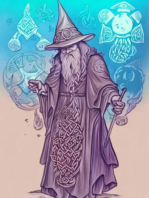 Prompt: Wizard, Celtic, cryptic, animals, mushrooms