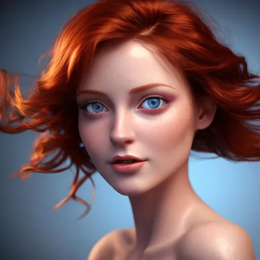 Prompt: HD 4k 3D professional modeling photo hyper realistic beautiful sultry enchanting woman red hair fair skin blue eyes gorgeous face sparkling fitted red dress dark singers lounge piano interior landscape hd background ethereal mystical mysterious beauty full body