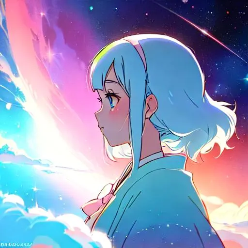 Prompt: aesthetic profile picture anime ghibli, girl, universe, noelle