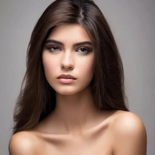 Prompt: a mexican female model showing her long dark brown hair