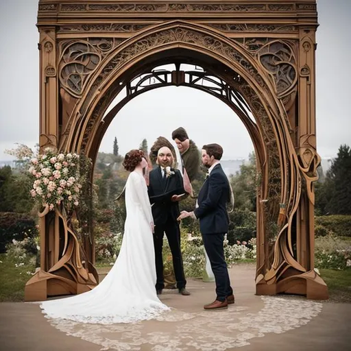 Prompt: a brilliantly detailed art nouveau style wedding arch 