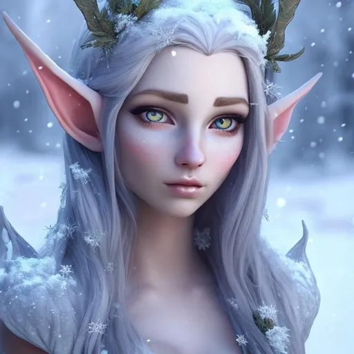 Prompt: Pretty snow elf woman realistic